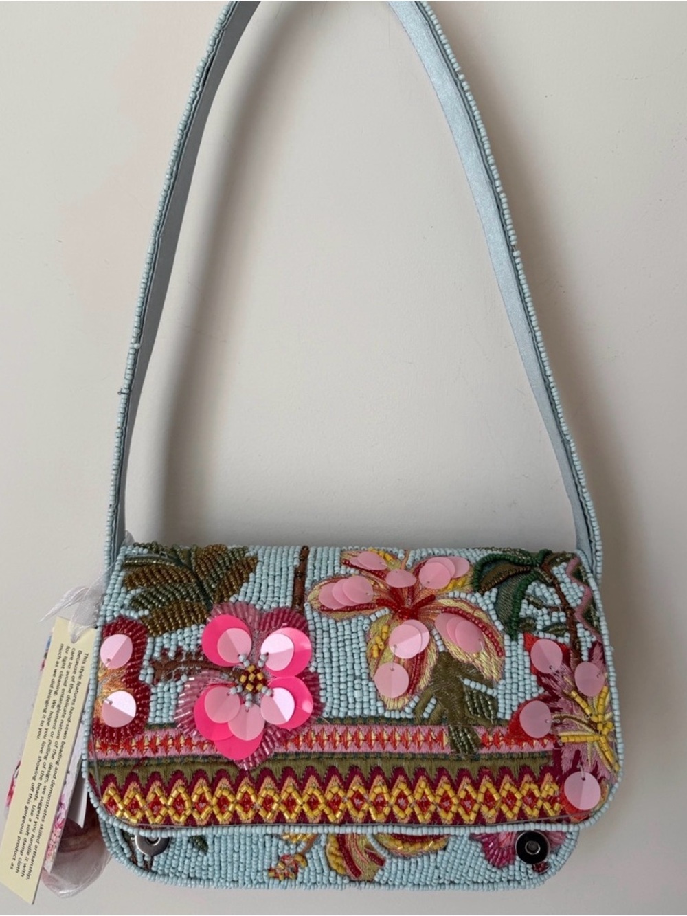 Beaded hibiscus floral Shoulder Bag